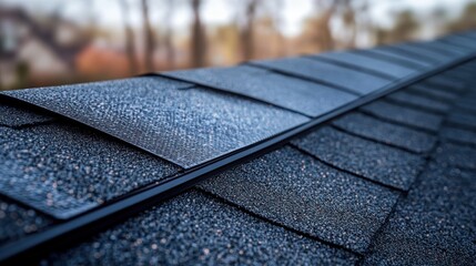 Close-up of a dark gray, frosted roof