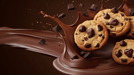 Indulge in delicious chocolate chip cookies with rich chocolate swirl perfect for sweet treat ads