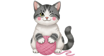 Isolated Cat with yarn