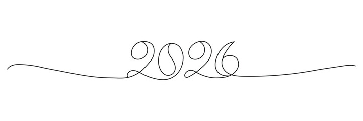 2026 continuous line drawing, 2026 continuous line hand drawing sign for year calendar, Editable stroke