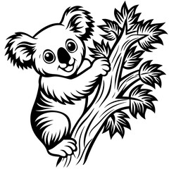 Obraz premium Cute koala climbing a tree isolated on white background