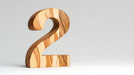 Elegant wooden number two sculpture for design projects and educational purposes, natural aesthetic