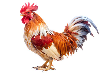 Fototapeta premium Vibrant Red and White Rooster Detailed Profile View Isolated on White Background A I G E N E R A T E D - P N G isolated on a transparent background