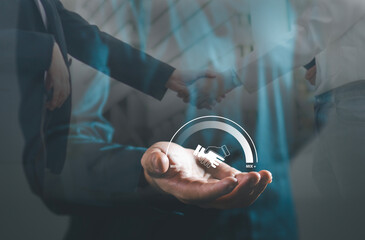 Financial investment, business partnership handshake, reliable cooperation and reliable partners,...