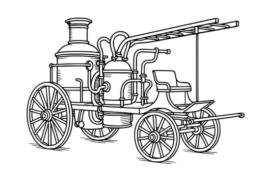 Vector Illustration of an Antique Horse-Drawn Fire Engine