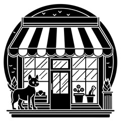 Pet store with dog standing in front of the shop