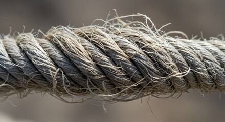 Close-up of a Twisted, Weathered Hemp Rope Showing Fiber Detail