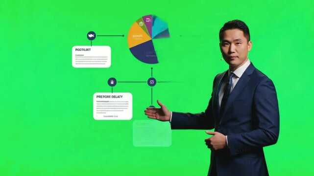 Businessman Presenting Graphs and Plans in Futuristic Approach 
