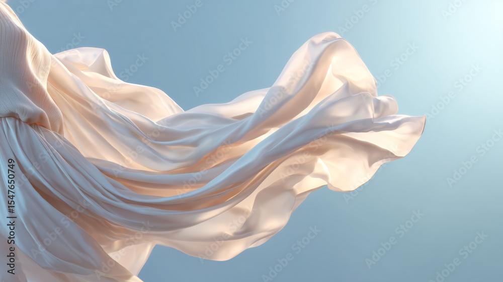 Poster delicate layers of sheer fabric drift gently, illuminated by soft natural light.