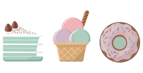 Cute Sweet Food Colourful Vector Illustration Set