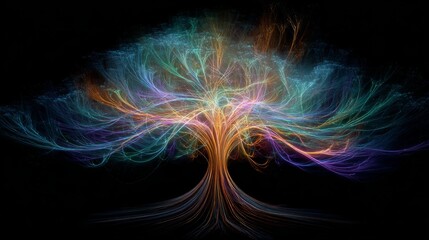 Luminous Abstract Tree with Rainbow Sparkles and Glowing Branches