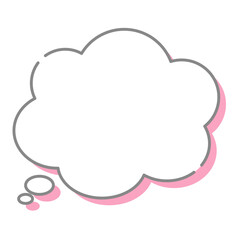 吹き出し 影付き もやもや 雲形 考え中 ピンク グレー線 単体