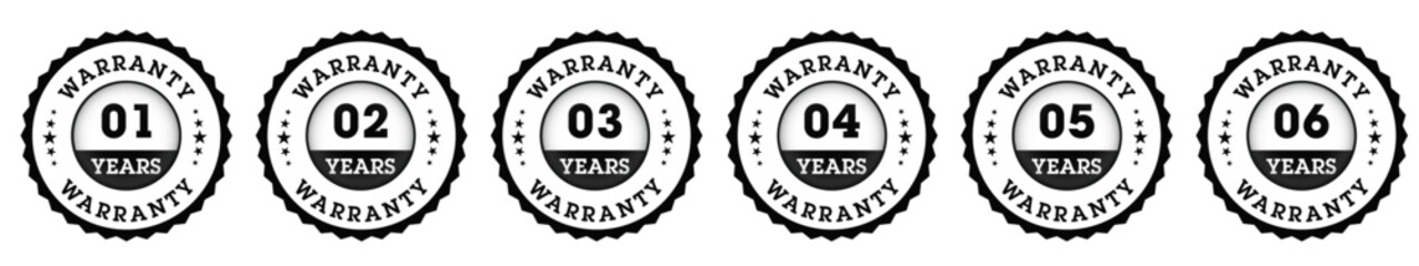 Black Warranty Year Badge Set from 1 to 6 Years