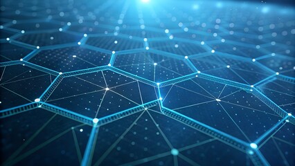 Obraz premium Abstract digital network connection: glowing blue hexagonal grid pattern