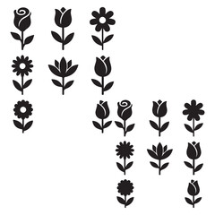 Simple black and white floral icons for spring design