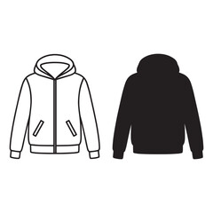 Two variations of a hooded zippered jacket outlined in a simple style.