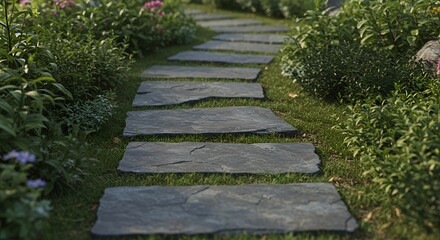 Serene Garden Path: Stepping Stones Through Lush Greenery