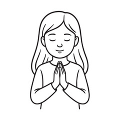Cute girl praying, a simple line art illustration.