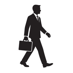 Businessman walking with briefcase, profile view.