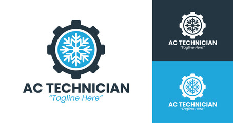 Professional Air Conditioning Technician Logo Design with Snowflake and Tools