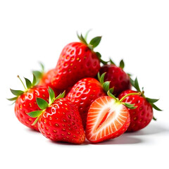 Close-up of two fresh strawberries on white background