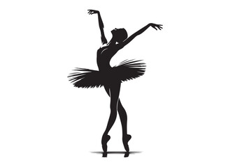 ballet dancer logo silhouette vector, ballet silhouette ballerina logo icon silhouette, ballet jumping dancer female dancer action pose black silhouette isolated on white background.