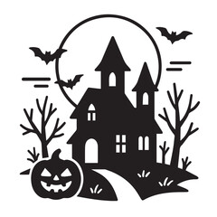 Spooky Halloween Castle Silhouette with Jack-o'-lantern
