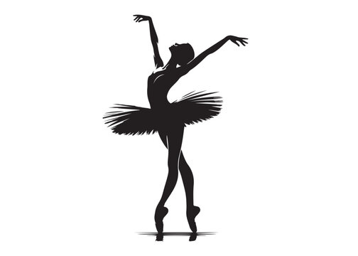 ballet dancer logo silhouette vector, ballet silhouette ballerina logo icon silhouette, ballet jumping dancer female dancer action pose black silhouette isolated on white background.