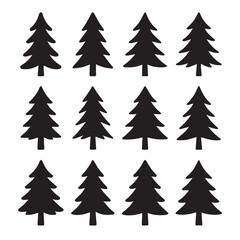 Simple black silhouette Christmas tree icons, perfect for design elements.