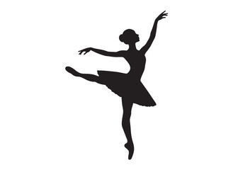 ballet dancer logo silhouette vector, ballet silhouette ballerina logo icon silhouette, ballet jumping dancer female dancer action pose black silhouette isolated on white background.