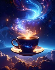 Celestial Coffee: A Cup of Cosmic Energy Above the Clouds