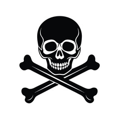 Simple black and white skull and crossbones graphic design.
