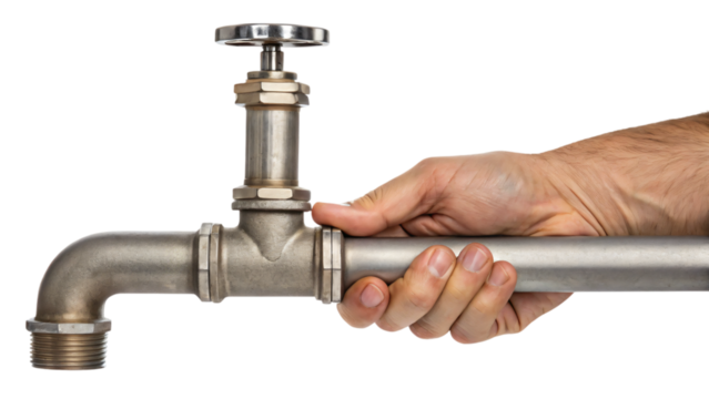 hand holding a water pipe isolated