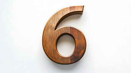 Elegant wooden number six, ideal for creative designs and educational materials with a natural aesthetic
