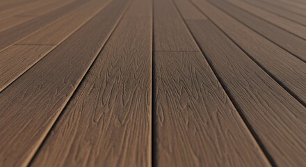 Rich Brown Composite Decking: Close-Up Perspective of Textured Wood Grain