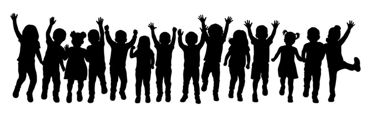 Kids jumping silhouette, happy kids, running isolated on white background