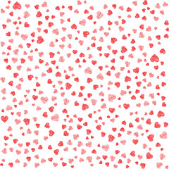 A festive and romantic red and white hearts pattern, rendered in a hand drawn, scribbled style.