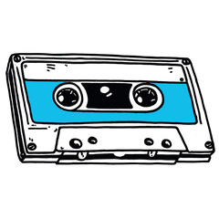 Obraz premium Blue music tape illustration cassette electronics vector