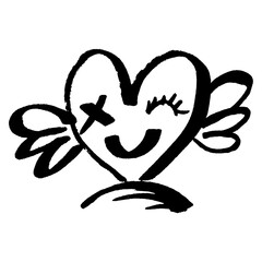 Playful Winged Heart Doodle. Funky Winking Heart Icon. Grunge Marker Pen Funny Heart Doodle. Scribble Hand Draw Marker Pen Love Symbol. Felt pen artistic heart sign.