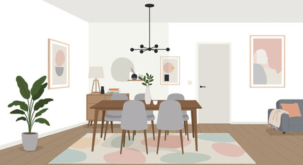 Modern Dining Room with Vibrant Accents and Natural Light
