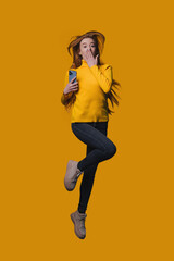 Youthful Joy Jumping with Excitement in a Vibrantly Colorful and Energetic Setting