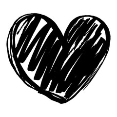 Bold Grunge Black Heart Shape Icon. Scribble Hand Draw Marker Pen Love Symbol. Felt pen artistic heart sign.