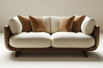 Elegant cream sofa with brown cushions high resolution picture