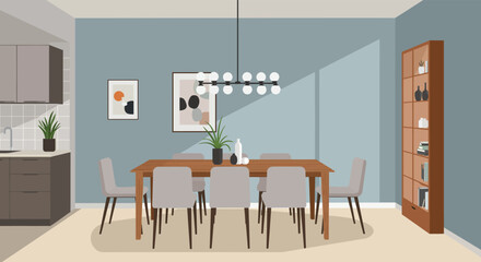 Modern Dining Room with Vibrant Accents and Natural Light