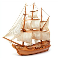 Antique Sailing Ship: A meticulously crafted wooden model of a classic sailing ship, its sails billowing, evokes the spirit of adventure and exploration.