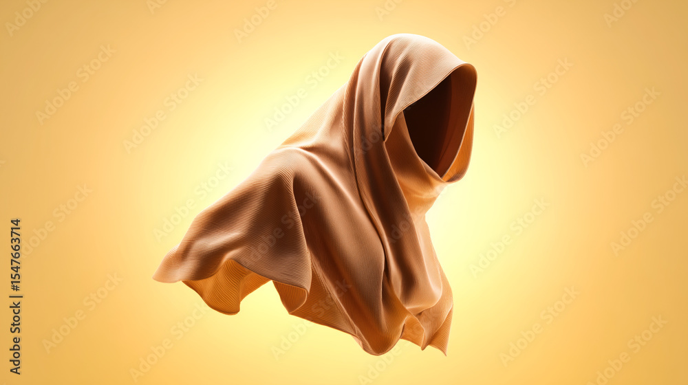 Poster A soft orange fabric with a smooth texture hangs elegantly in the air, creating a sense of movement. The warm gradient background enhances the fabric's rich tone, exhibiting style and depth.