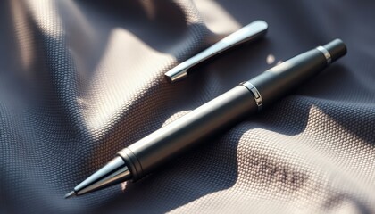 Naklejka premium Elegant Pen on Fabric Close-up of Professional Writing Instrument