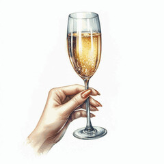 Bubbles Aloft hand holding a champagne glass isolated watercolor vector illustration svg © Arun168