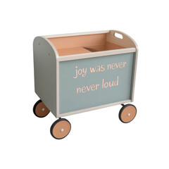 Pastel Green and Peach Children's Toy Cart with Inspirational Quote "Joy Was Never Never Loud"