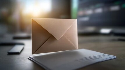 A glowing email symbol floating above a sleek white envelope